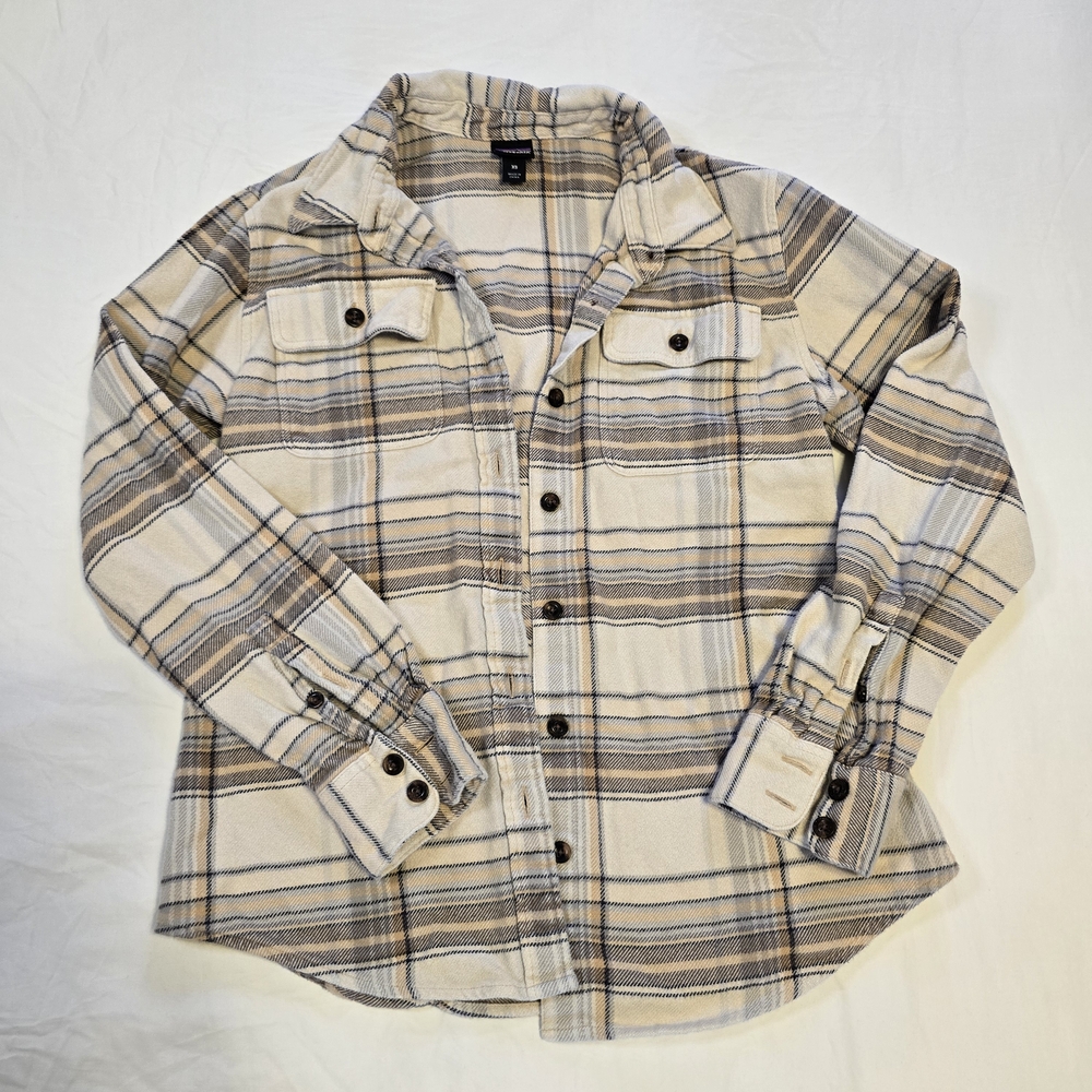 Patagonia Fjord Flannel‎ Shirt Womens XS Organic Cotton Plaid Button Down Cream